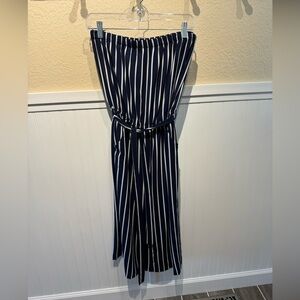 Stripped strapless jumpsuit